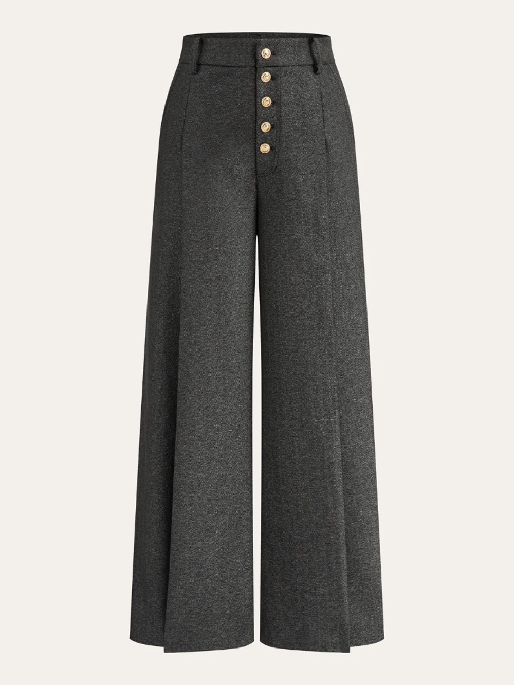 Commense High-Waisted Button-Front Wide-Leg Pants gray with gold buttons NWT